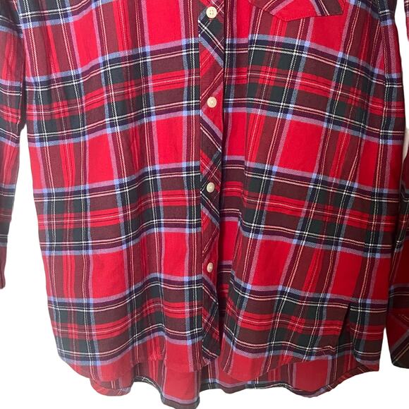 Vineyard Vines Flannel Red Plaid Tartan Shirt Women’s Sz 4 Festive Holiday - Picture 3 of 12